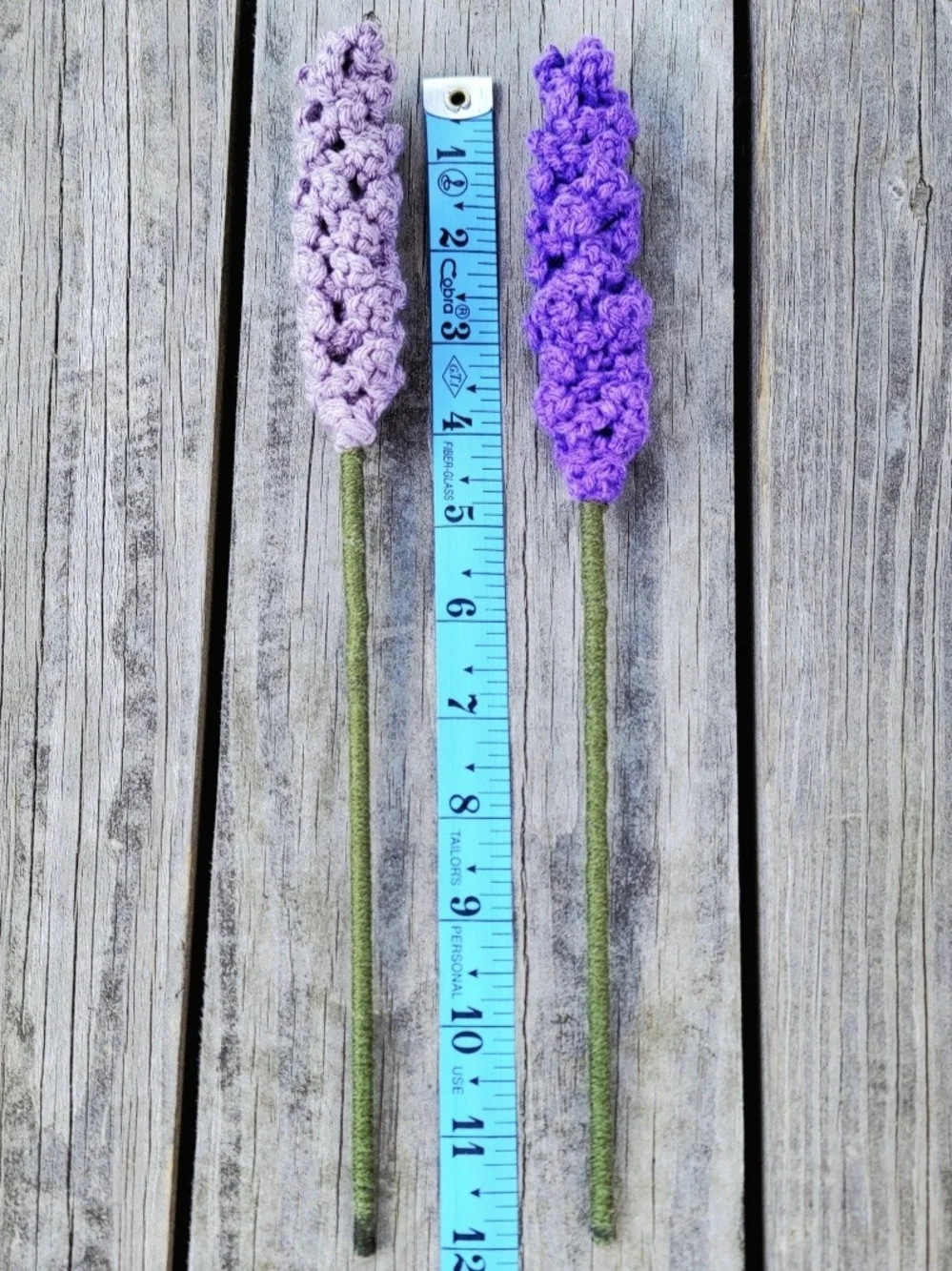 Single stem crocheted purple lavender or lilac flowers - 12